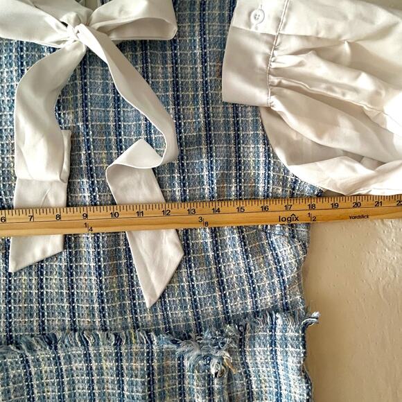 90s Clueless Preppy Style Blue Plaid Tweed Lady Dress Coquette Academia MEDIUM - Picture 10 of 10
